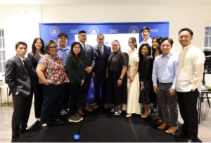 Deputy Chief of Mission Jaime Ramon T. Ascalon, Jr. (center) joins officers and attendees of the Filipino Young Leaders Program (FYLPRO) Roadshow on 29 May 2025. FYLPRO is a network of high-performing, next-generation leaders who advance the Philippines and the Filipino people through their advocacy and expertise in various industries.